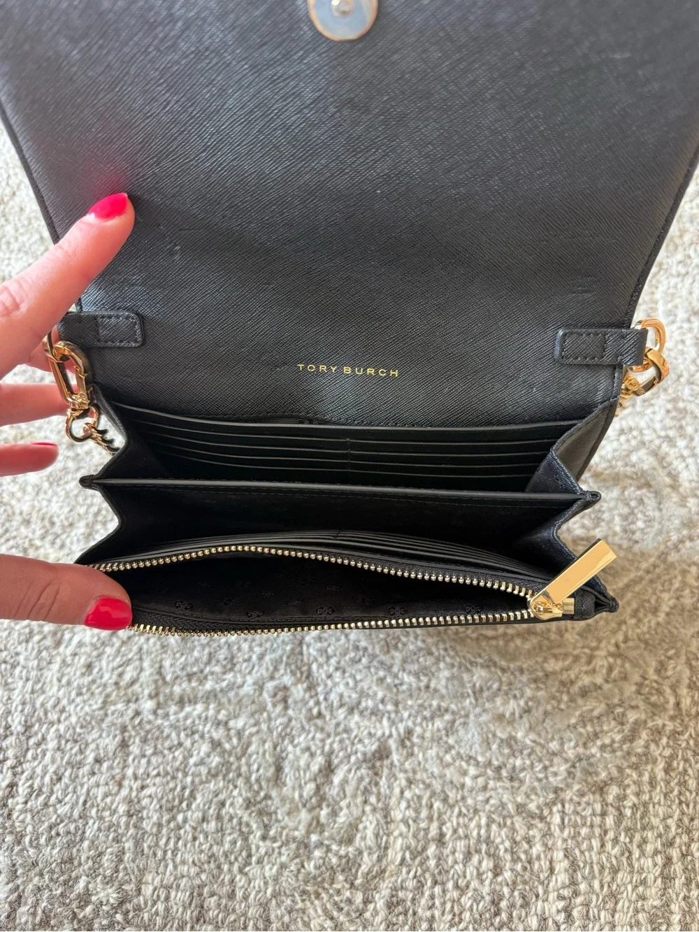 Tory Burch Emerson Chain Wallet Crossbody Black Saffiano Leather